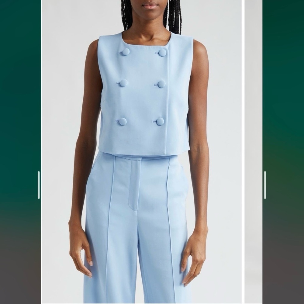 Veronica Beard Drexley Boxy Sleeveless Button-Up Top in Blue Sky Size 8 - Picture 5 of 11